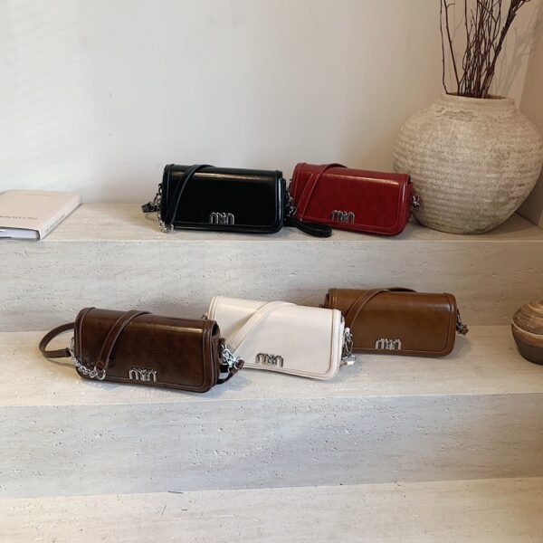 Tide Niche Premium Oil Wax Leather Small Square Bag Simple Mi.U Contrasting Color Messenger Bag New Change Shoulder Bag