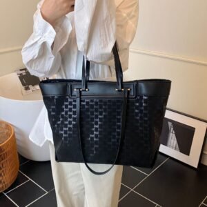 Vintage Splicing Printed Miu Tote Bag Women'S Commuter Premium Soft Leather Shoulder Bag Large Capacity Fashion Handbag