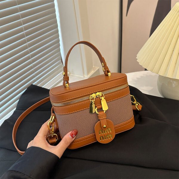 Light Luxury Splicing Contrasting Color Box Bag Mi.U Versatile Shoulder Messenger Bag Trendy Niche Design Retro Handbag