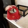Light Luxury MIU Suede Handbag, High-End Crescent Bag, Niche Pleated One-Shoulder Crossbody Bag, Trendy Dumpling Bag