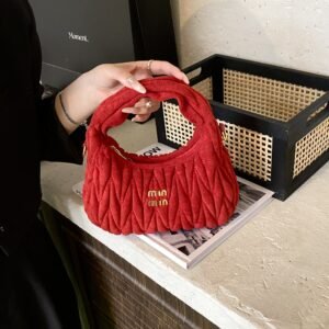 Light Luxury MIU Suede Handbag, High-End Crescent Bag, Niche Pleated One-Shoulder Crossbody Bag, Trendy Dumpling Bag