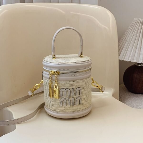 Stylish And Simple Woven Cylinder Bag Women’S Tide Version Of Miu Versatile Niche Shoulder Texture Crossbody Handbag