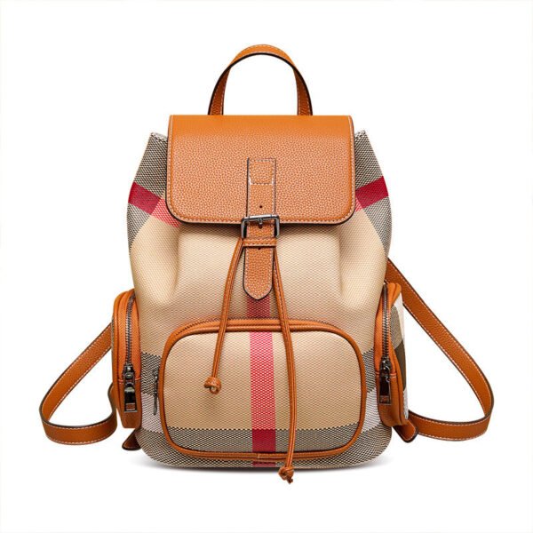 Leather Backpack Women’S 2026 New Fashion Plaid Large-Capacity Casual Backpack Women’S Simple Popular Travel Bag Tide