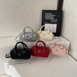 New Mi.U Small Square Bag Fashion Sense Light Luxury Niche Shoulder Messenger Bag Pleated Embroidery Thread Women'S Bag