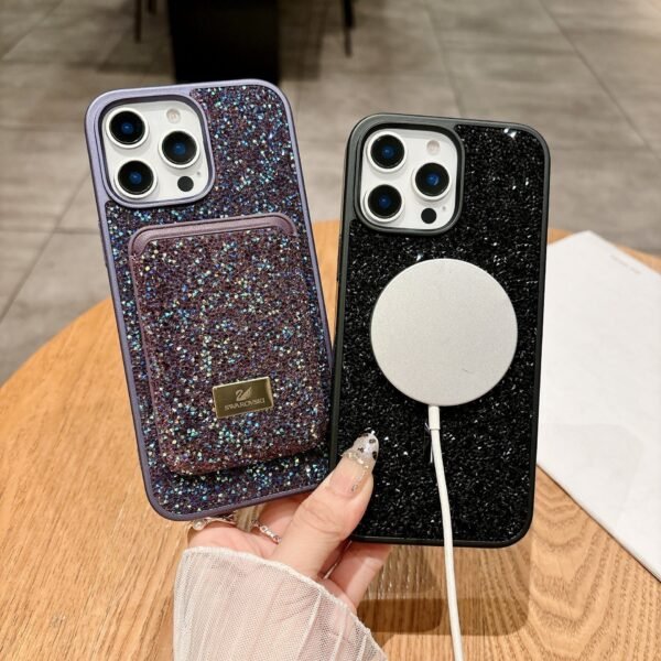 Applicable To IPhone17Promax Tide Brand Rhinestone Magnetic Card Bag, Luxury High-End Card, Apple 16 Mobile Phone Case.