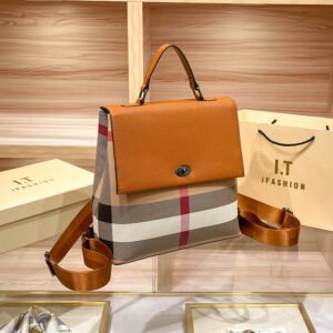 Fashion Backpack Leather Large Capacity Women'S Bag Tide 2026 New Plaid Plaid Bag Travel Handheld Shoulder Backpack