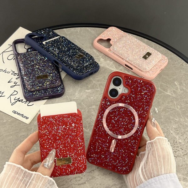 Light luxury rhinestone protective case Magnetic card bag Tide brand is suitable for iPhone17Promax and Apple 16 mobile phone case