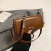Tide Niche Premium Oil Wax Leather Small Square Bag Simple Mi.U Contrasting Color Messenger Bag New Change Shoulder Bag