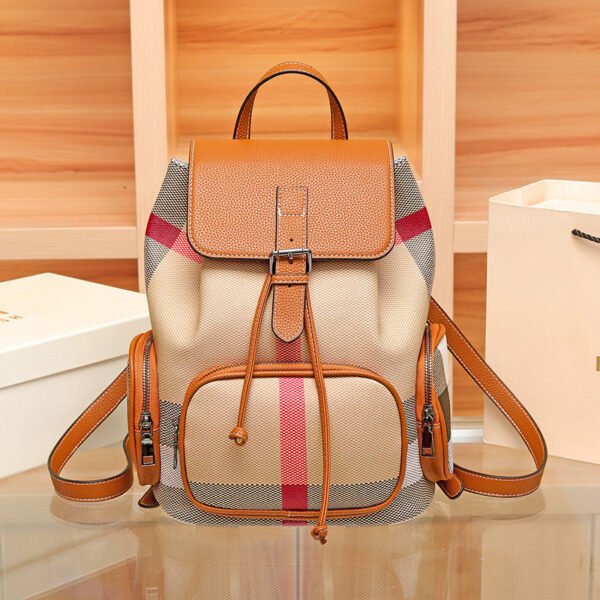 Leather Backpack Women’S 2026 New Fashion Plaid Large-Capacity Casual Backpack Women’S Simple Popular Travel Bag Tide