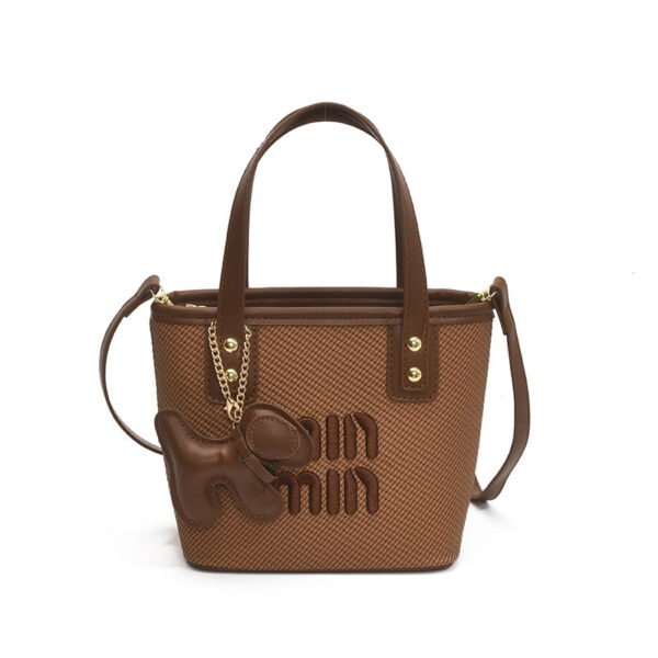 Trend Miu Handbag Embroidery Texture Bucket Bag Fashion Niche Design Commuter Casual Messenger Bag