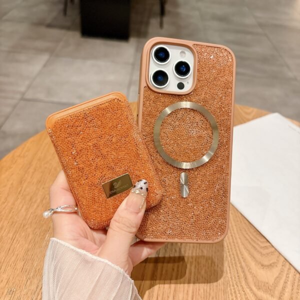 Applicable To IPhone17Promax Tide Brand Rhinestone Magnetic Card Bag, Luxury High-End Card, Apple 16 Mobile Phone Case.
