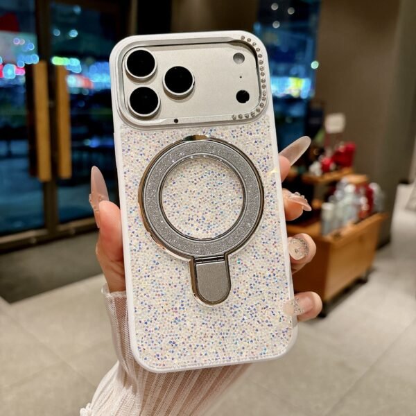 Luxury Rhinestone Magnetic Suction Bracket Protective Case Is Suitable For IPhone17Promax Popular Apple Phones