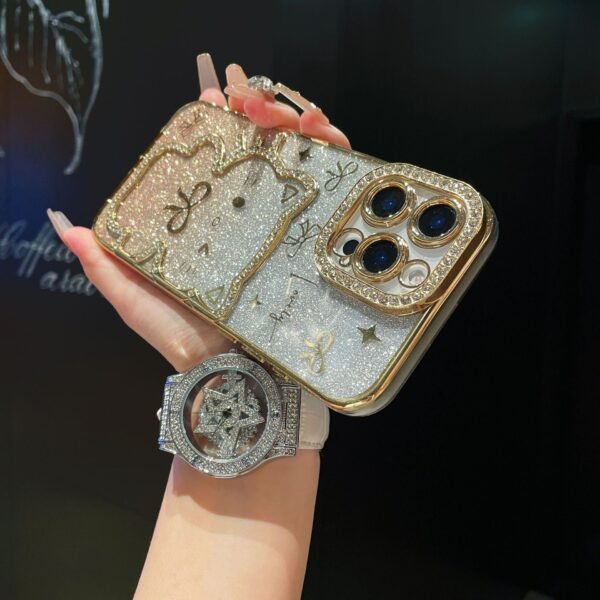 Cartoon Point Drill Mobile Phone Case Bow Gradual Change Glitter For IPhone17Promax Apple 16 Protective Case 15