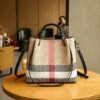 Bucket Bag Women’S 2026 New Leather High-End Color Matching Large-Capacity Tote Bag Plaid Portable Shoulder Women’S Bag