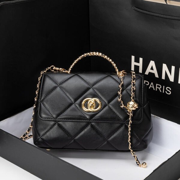 2026 New Trendy Small Fragrant Wind Rhombus Leather High-End Shoulder Messenger Bag Square Fat Little Golden Ball Chain Women’S Bag