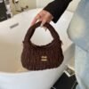 Light Luxury MIU Suede Handbag, High-End Crescent Bag, Niche Pleated One-Shoulder Crossbody Bag, Trendy Dumpling Bag