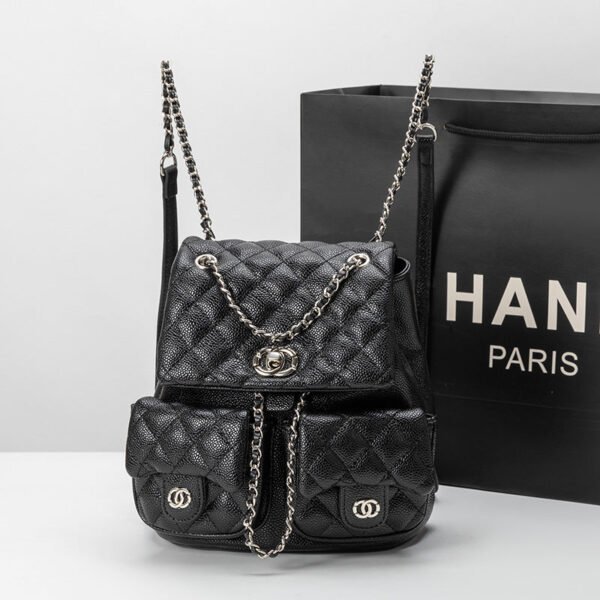 Caviar Leather 2026 New Trendy Small Fragrant Wind Diamond Chain Backpack Fashionable Versatile Frog Bag Women’S Backpack