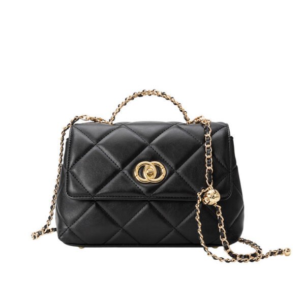 2026 New Trendy Small Fragrant Wind Rhombus Leather High-End Shoulder Messenger Bag Square Fat Little Golden Ball Chain Women’S Bag