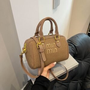 Embroidery Letter Miu Handbag Bag Women'S Splicing Linen Shoulder Pillow Bag Boston Messenger Bag Bag