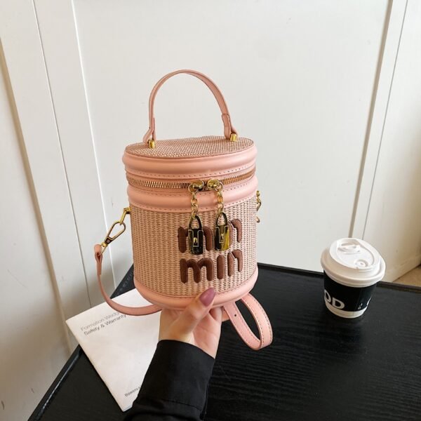 Light Luxury Miu Woven Bucket Bag High-End Niche Design Single Shoulder Messenger Cylinder Bag
