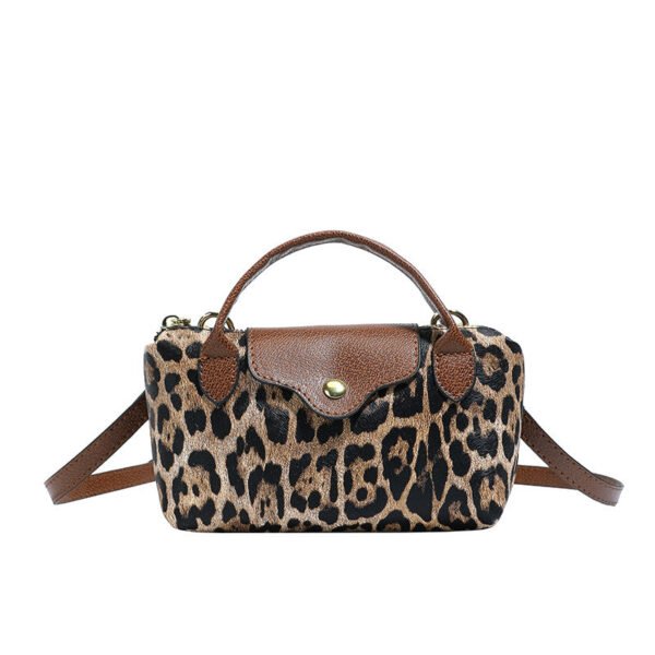 High-End Fashion Handbag Longbaoxiang Niche Personality Leopard Print Splicing Versatile Single Shoulder Retro Style Messenger Bag
