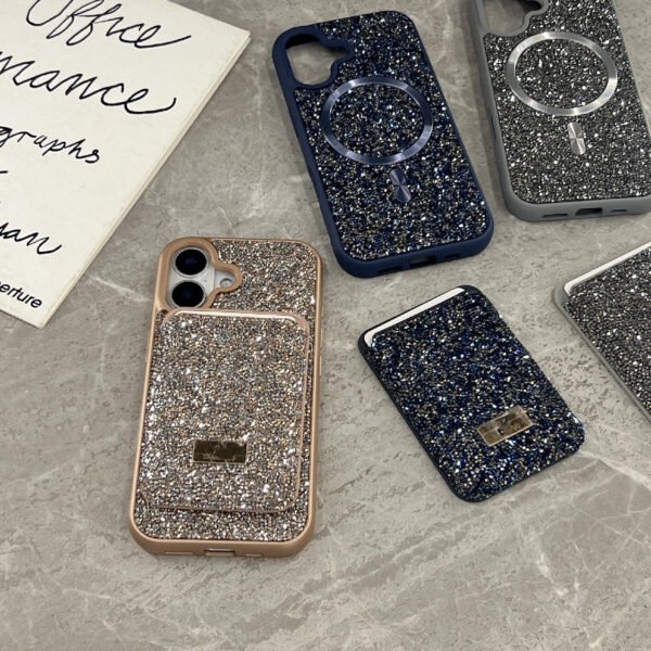 Light luxury rhinestone protective case Magnetic card bag Tide brand is suitable for iPhone17Promax and Apple 16 mobile phone case