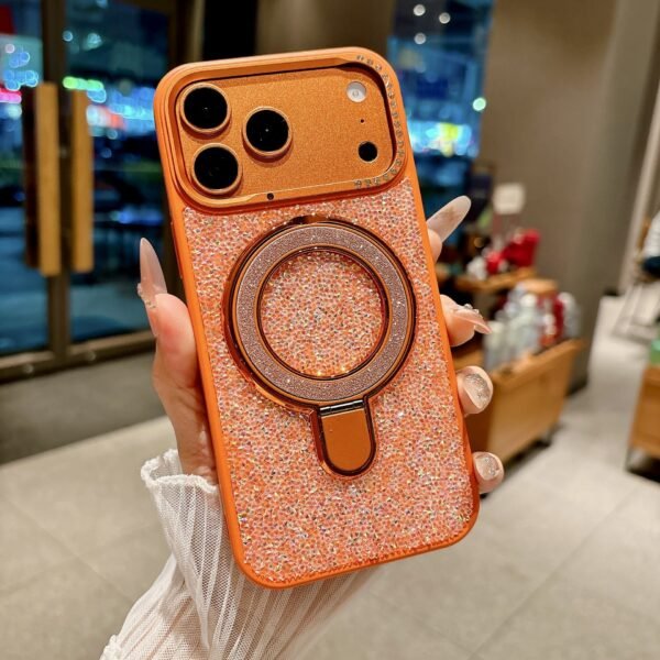 Luxury Rhinestone Magnetic Suction Bracket Protective Case Is Suitable For IPhone17Promax Popular Apple Phones