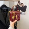 Light Luxury Embroidery Thread Small Fragrant Wind Box Bag Poplar Forest Rhombus Golden Ball Chain Small Square Bag Women’S Bag Fashion Messenger Bag