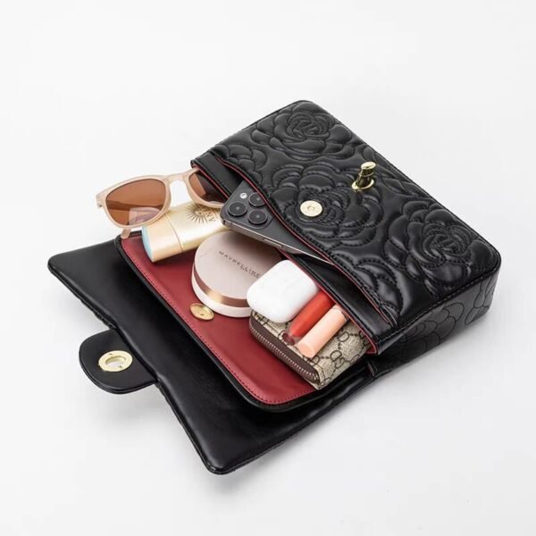 Bag Women’S 2026 New Trendy Fashion Leather Texture Small Fragrant Wind Camellia Embroidery CF Shoulder Messenger Chain Bag