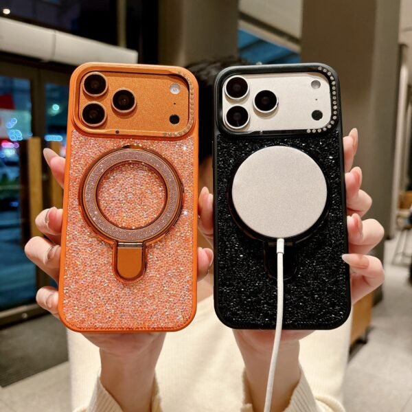 Luxury Rhinestone Magnetic Suction Bracket Protective Case Is Suitable For IPhone17Promax Popular Apple Phones