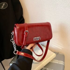 Tide Niche Premium Oil Wax Leather Small Square Bag Simple Mi.U Contrasting Color Messenger Bag New Change Shoulder Bag