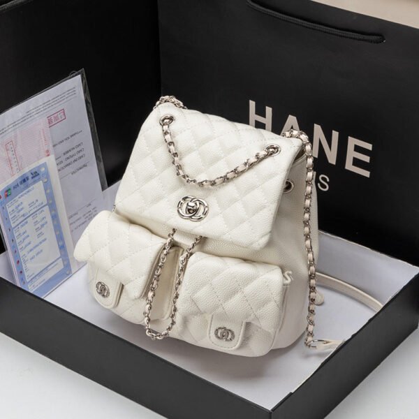 Caviar Leather 2026 New Trendy Small Fragrant Wind Diamond Chain Backpack Fashionable Versatile Frog Bag Women’S Backpack