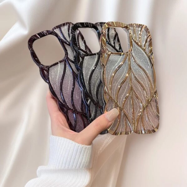 Gradual Change Glitter Art Three-Dimensional Leaves For IPhone17promax Electroplating Apple 16 Mobile Phone Case New