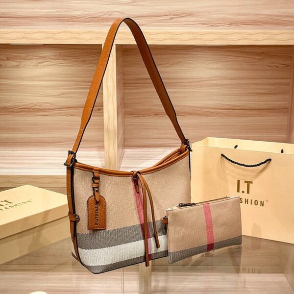 Fashion Casual Leather Bucket Bag Trendy 2026 New High-End Plaid Tote Bag Underarm Bag Shoulder Bag Women