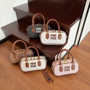 Embroidery Miu Small Square Bag Casual Niche Fashionable Contrasting Color Bowling Bag Versatile Commuter Shoulder Messenger Bag