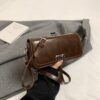 Tide Niche Premium Oil Wax Leather Small Square Bag Simple Mi.U Contrasting Color Messenger Bag New Change Shoulder Bag