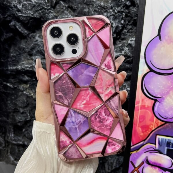 Electroplated Marble Cardboard Mobile Phone Case Is Suitable For Apple 17Promax Three-Dimensional Diamond IPhone16 Mobile Phone Case.