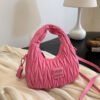 Niche Pleated Armpit Bag Tide Crescent Moon Dumpling Bag Macaron Mi.U Embroidered Thread Fashionable Bowling Shoulder Bag