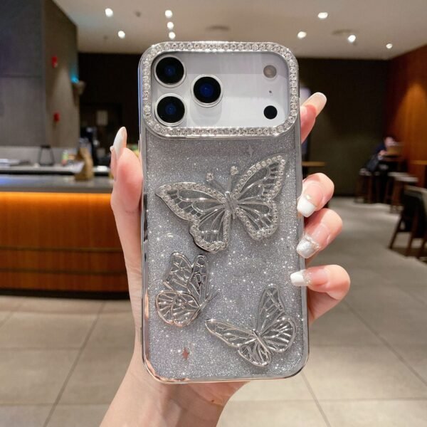Hot-Selling Point Drill Butterfly Electroplating Gradual Change Glitter For IPhone17Pro Max Apple 16 Mobile Phone Case