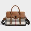 2026 New Leather Plaid Large-Capacity Portable Commuter Tote Bag Women’S Versatile Niche High-End Messenger Bag