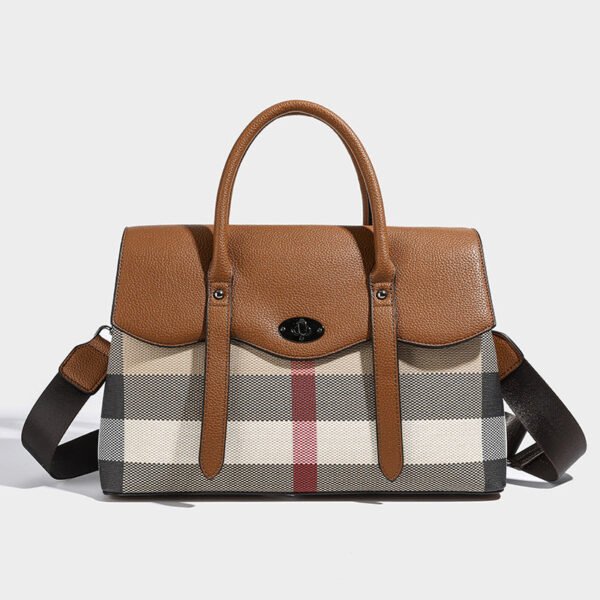 2026 New Leather Plaid Large-Capacity Portable Commuter Tote Bag Women’S Versatile Niche High-End Messenger Bag