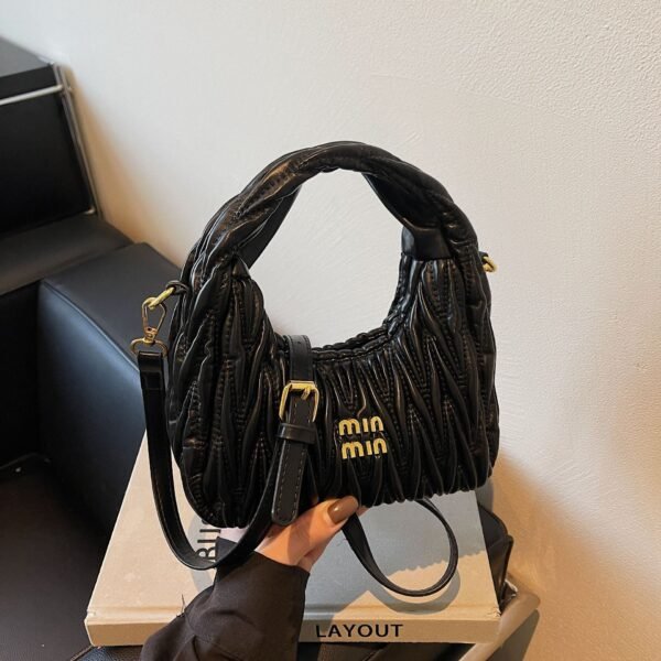 Niche Design Bag Pleated Cloud Bag Miu Tide Embroidery Thread Messenger Bag Portable Versatile Single Shoulder Crescent Bag