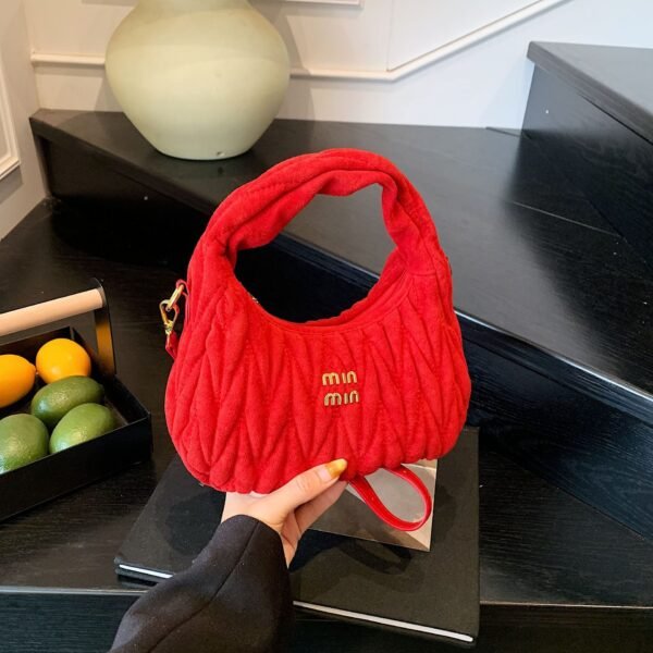 Light Luxury MIU Suede Handbag, High-End Crescent Bag, Niche Pleated One-Shoulder Crossbody Bag, Trendy Dumpling Bag