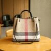 Bucket Bag Women’S 2026 New Leather High-End Color Matching Large-Capacity Tote Bag Plaid Portable Shoulder Women’S Bag