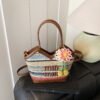 Rainbow Striped Miu Tote Bag Leisure Large Capacity Light Luxury Woven Tide Commuter Seaside Vacation Handbag
