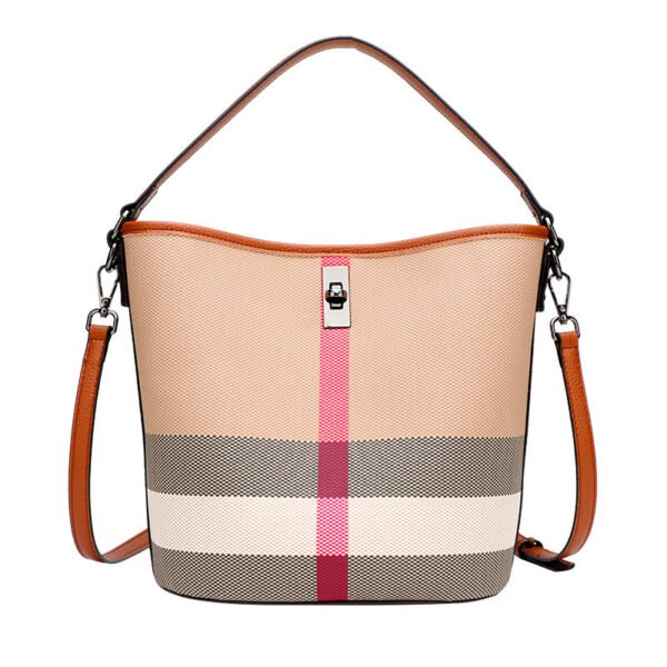 Bucket Bag Women’S 2026 New Summer Commute High-End Leather Plaid Large-Capacity Portable Shoulder Messenger Bag