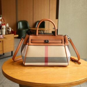 Kelly Bag Women'S 2026 New Leather Plaid Messenger Bag, High-End Light Luxury Versatile Portable Shoulder Women'S Bag