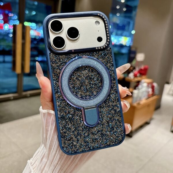 Luxury Rhinestone Magnetic Suction Bracket Protective Case Is Suitable For IPhone17Promax Popular Apple Phones