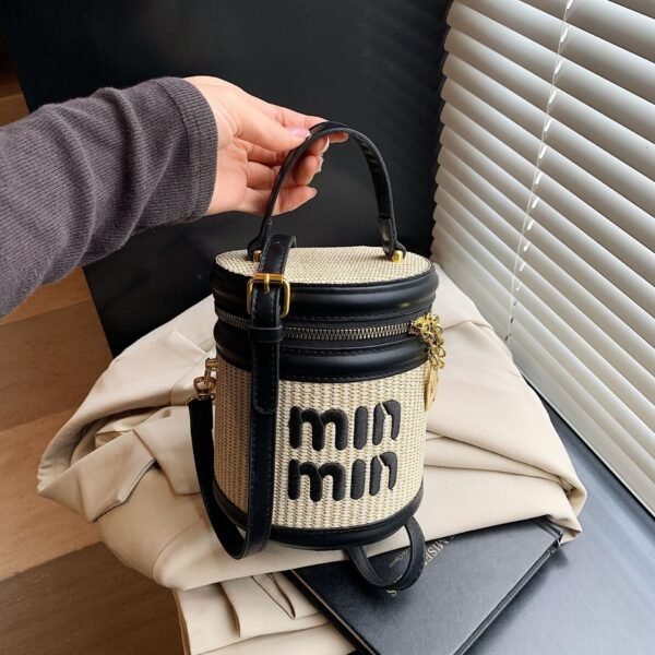 Light Luxury Miu Woven Bucket Bag High-End Niche Design Single Shoulder Messenger Cylinder Bag