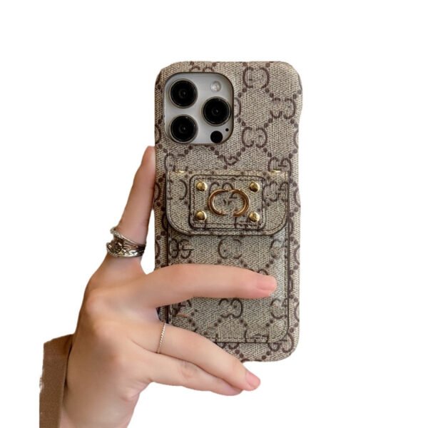 Leather Buckle Protective Case Is Suitable For IPhone17ProMax Card Bag, Tide Brand, Apple 16 Mobile Phone Case, Light Luxury Style.